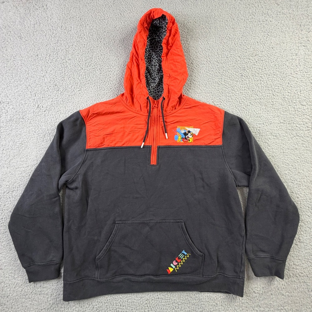 Disney Parks Mickey Mouse Embroidered Hoodie 1/4 Zip Jacket Pullover Mens XL